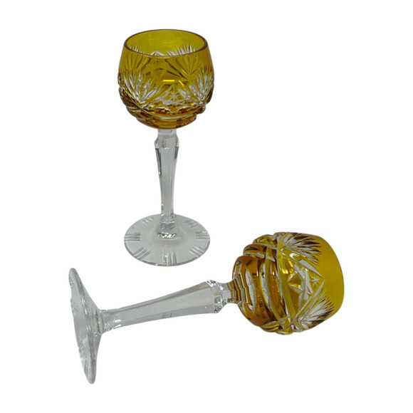 Nachtmann Traube Amber Yellow Cordial 4.75” Cut To Clear Crystal Glass Set 2 - Picture 8 of 16